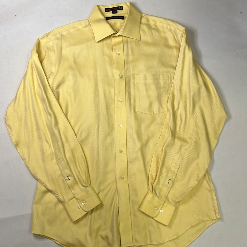 Tommy Hilfiger Tommy Traveler Dress Shirt 100% Cotton Yellow Button Up Size 16/L